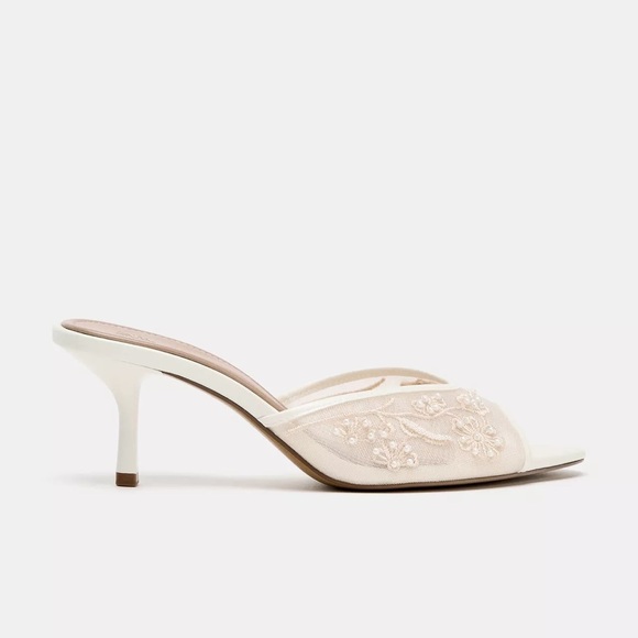 Zara Mesh Pearl Embroidered Heels *NEW IN BOX* - Picture 2 of 4